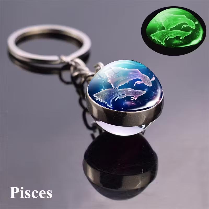 12 Constellations Glass Ball Keychain Zodiac Pendant Key Ring for Women Men