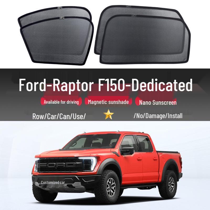 Ford Raptor F150 Sunshade: Magnetic Front/Rear & Side Window Heat Protection Curtains.
