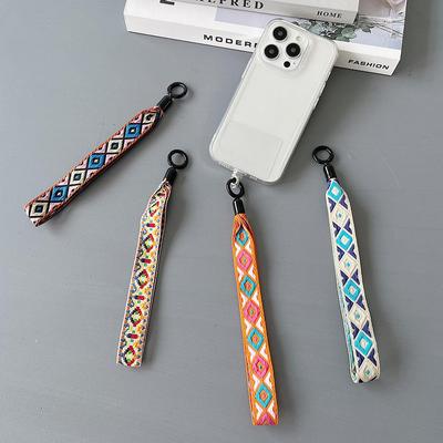 Etnisk Stil Broderad Mobiltelefon Lanyard Armband - Stark Anti-Förlust Bred Rem Etnisk Totem Design för Kvinnor