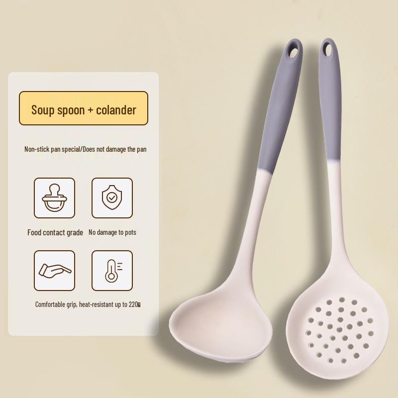 Graues & Weißes Silikon Küchenutensilien-Set: Hochtemperaturbeständig, Antihaft-Schaumlöffel, Pfannenwender & Suppenlöffel