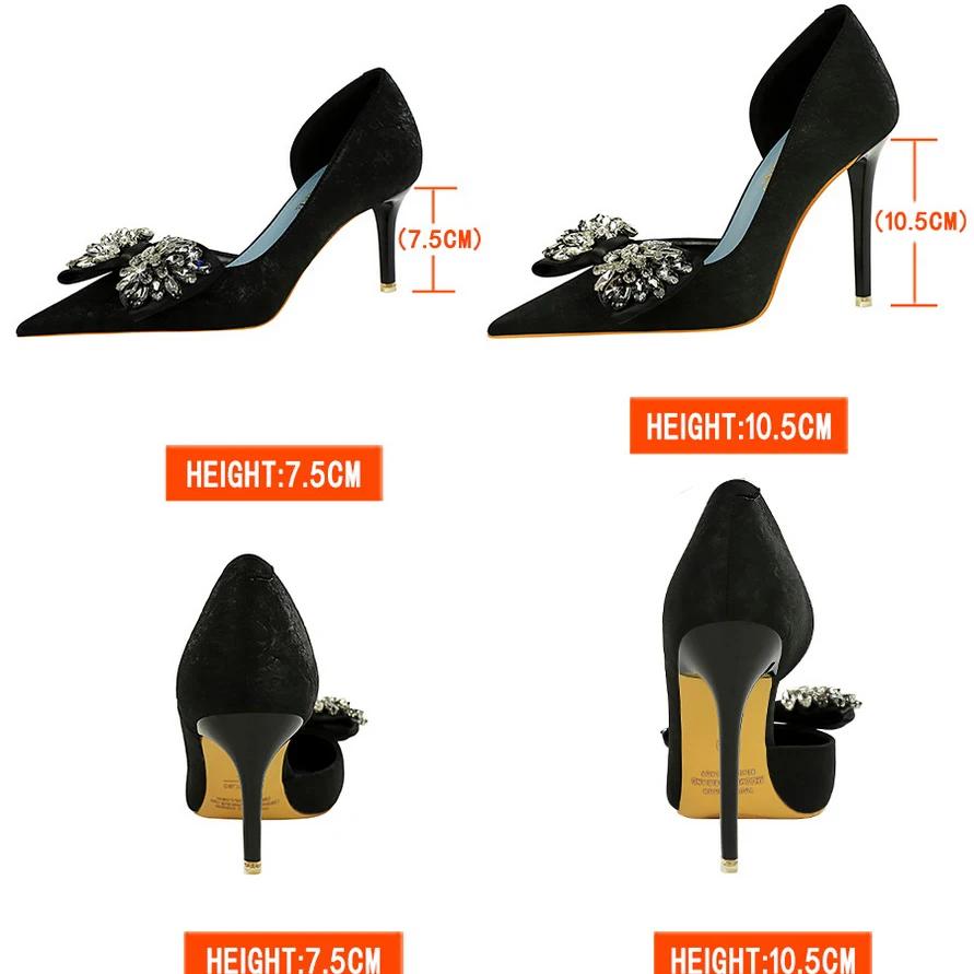 Shoes Rhinestone Bow Women Pumps Luxury Banquet Shoes Sexy High Heels Women Stilettos Party Shoes Large Size