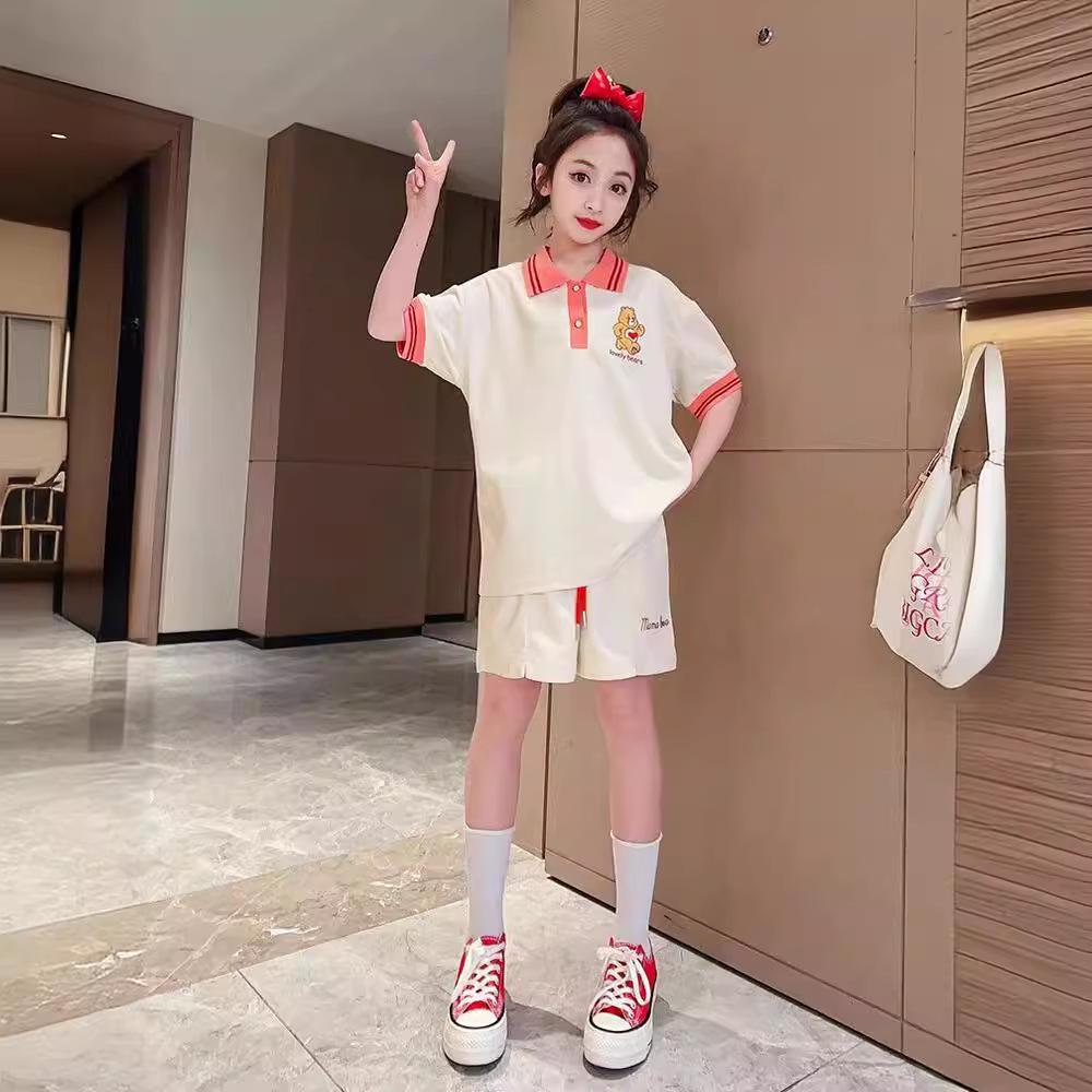 

Girls Summer 2024 Casual Polo Shirt & Shorts Set - Short-Sleeved, Two-Piece for Kids 150 синій