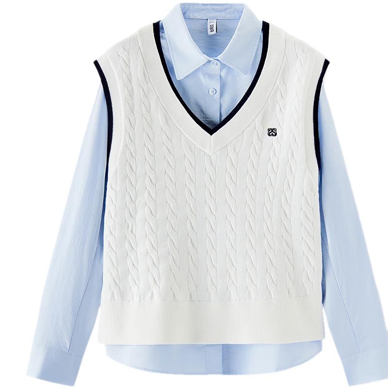 Semir Women's Spring Textured Shirt & V-Neck Vest Set