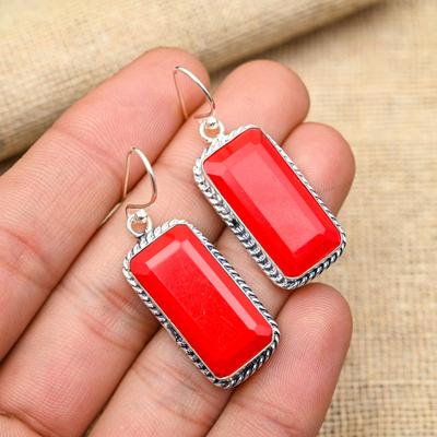 Faceted Red Coral Gemstone Ručně vyráběné 925 masivní náušnice ze sterlingového stříbra pro ni