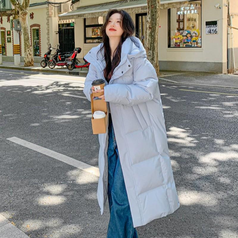 Womens Long Puffer Coat 90% White Duck Down 300g Fill Warm Loose Fit Hooded Winter Jacket Daily Commute