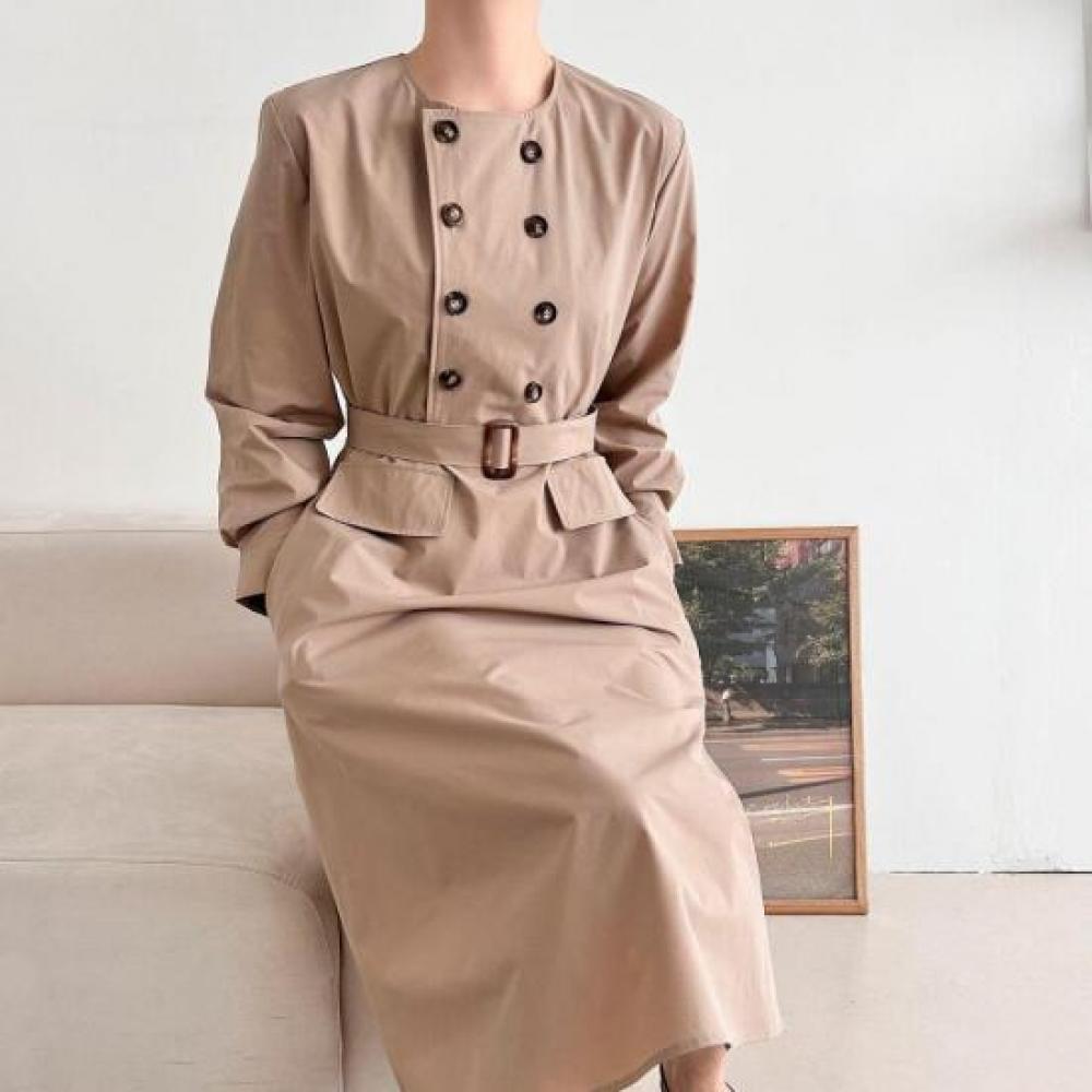 New ArrivAlS Open Run Women S Nylon Long dreSS A Line With Belt Double Button
