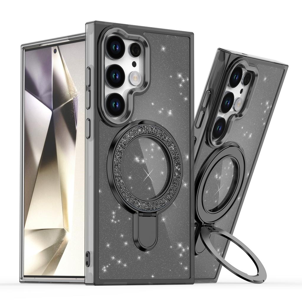 Luxus Glitzer Metallständer Magnetische Klare Hülle Für Samsung Galaxy S25 S24 S23 Ultra S24FE S23FE A56 A36 A26 A16 Magsafe Hülle