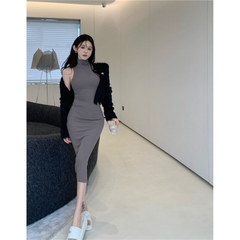 Summer new temperament socialite style sexy dress women's clothing design sense tight elastic sleeveless hip wrap long skirt