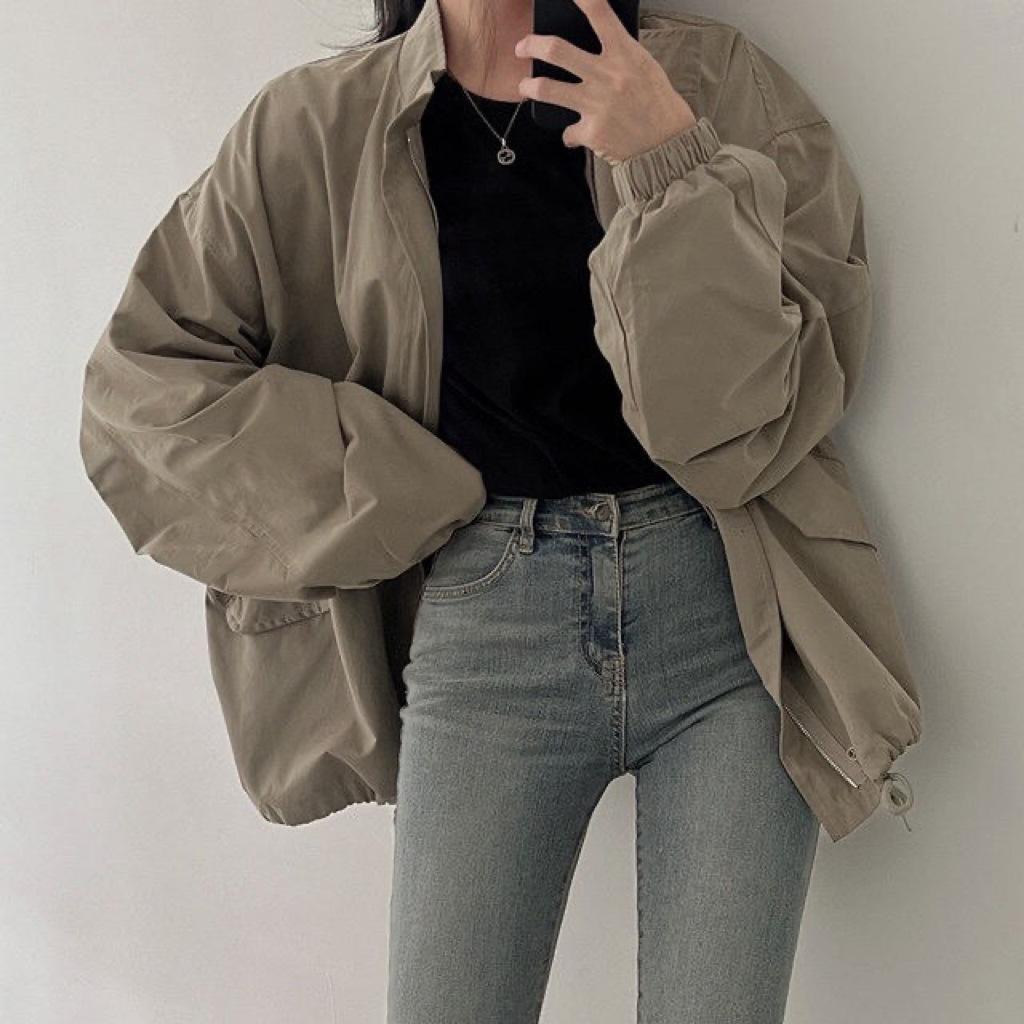 Giacca a Vento con Collo Alto Manica Lunga Sottile Donna Primavera Autunno Larga Stile Baseball Cardigan Casual Cappotto Top