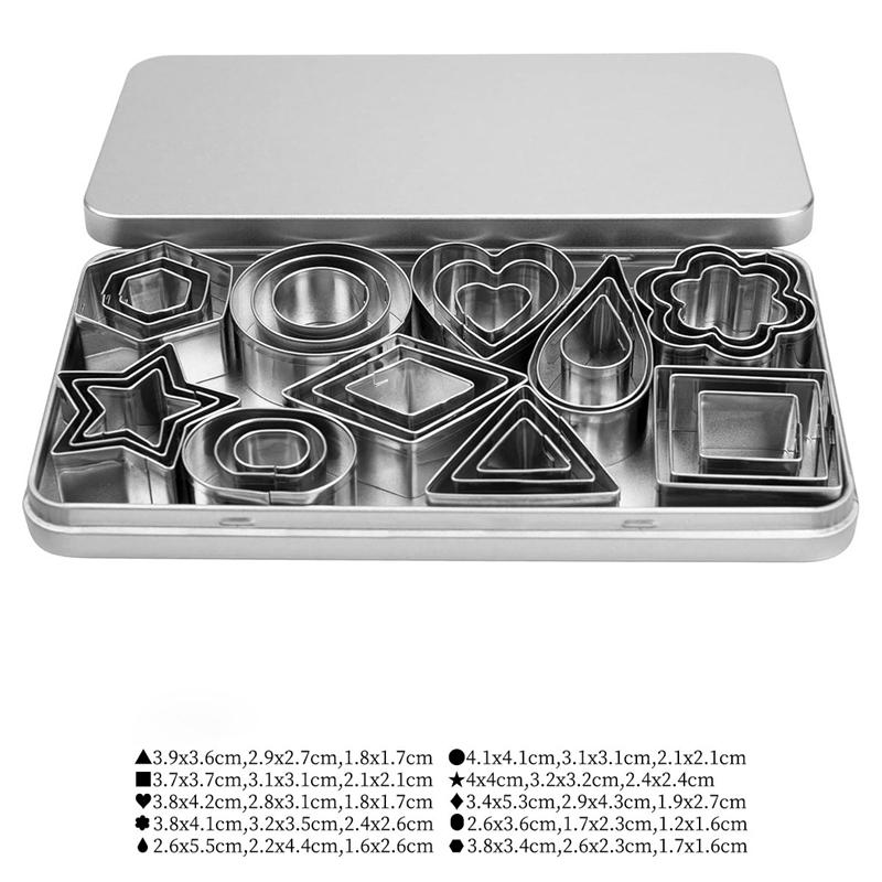 12/30PCS Stainless Steel Mini Cookie Cutters Set Geometric Shape Baking Tools for Biscuit Fondant Kitchen Baking Supplies