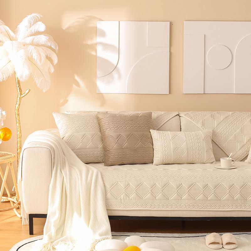 

Non-Slip Cream Sofa Towel Cover Universal All-Inclusive Full Covered Living Room Sofa Cloth Soft Feel 70*70cm