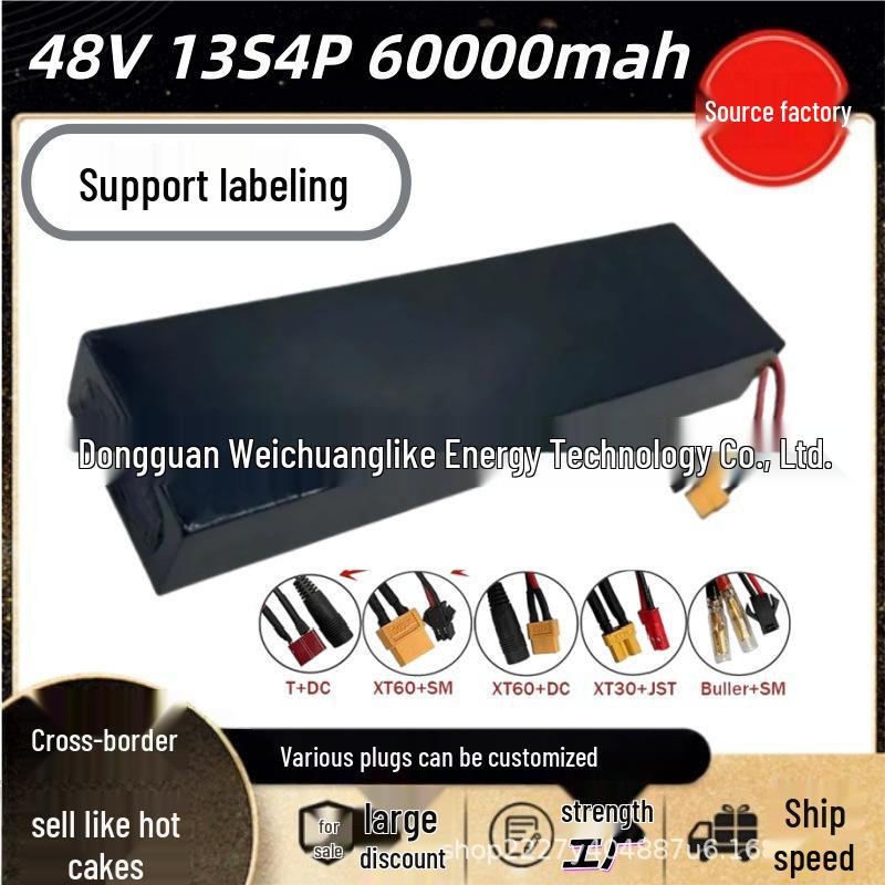 48V 60Ah 18650 Pedal-Assist Scooter Battery Pack with Built-in BMS