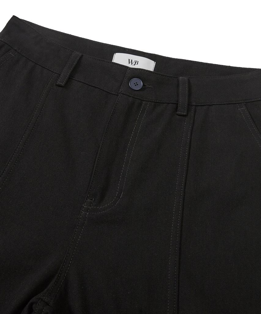 WEST GRAND BOULEVARD Wide Curved Line Cotton Pants Black