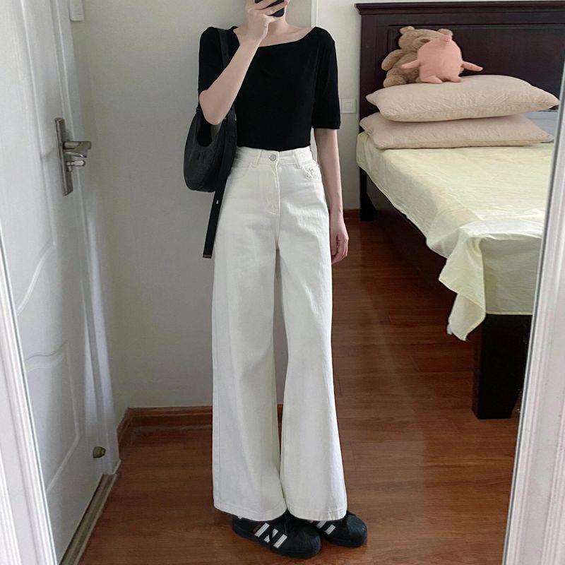 

Spring 2026 Women s White High-Waisted Petite Loose Straight Leg Jeans L (suggested waist 106-120cm)