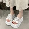 Fashion 8CM Platform Sandals Women 2025 Summer New Non-slip High Heels Weave Leather Slippers Ladies Open-toed Roman Soft Beach Shoes