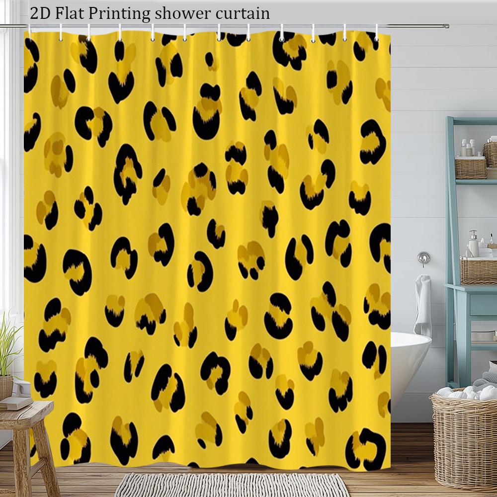 Modern Leopard Print Shower Curtain Background With Black Spots, Trendy Animal Pattern Bath Curtain For Fashion Home Decor