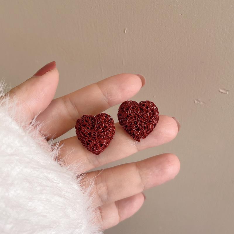 Ancola Silver Needle Red Heart Earrings – Fashionable, Luxurious & Elegant for Autumn/Winter 2025