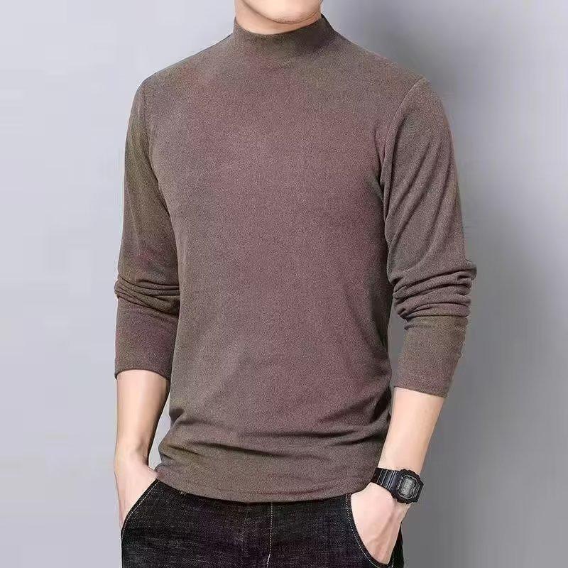 Men's Mock Neck Long-Sleeve Slim Fit Velvet Fleece T-Shirt