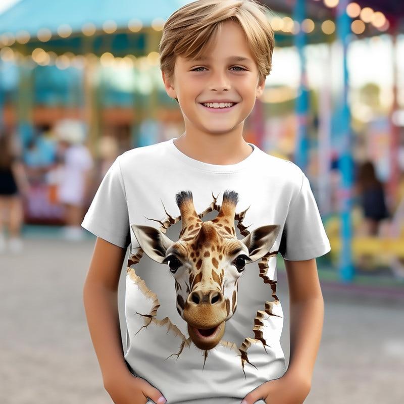 Boys' Lion Giraffe Wolf Tee Shirts Short Sleeve Summer Active Sports Fashion Kids Crew Neck Outdoor Casual Daily Regular Fit