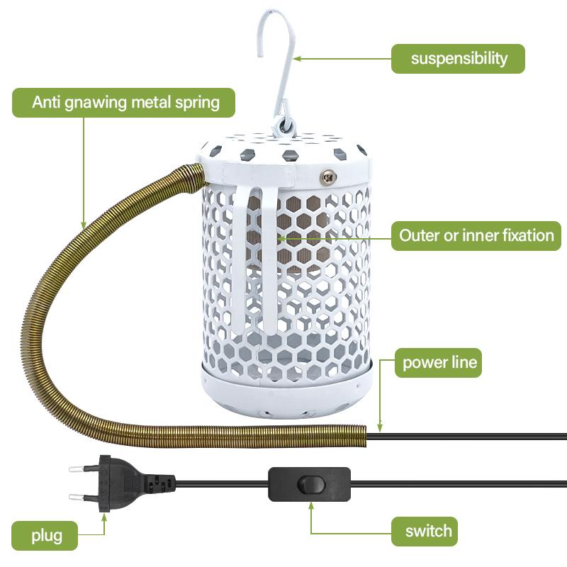 Riscaldatore Gabbia Conservazione Pappagallo Animale Domestico Lampada Riscaldante Anti-morso Anti-scottatura Rettile Luci Calde Accessori Forniture per Uccelli 220V