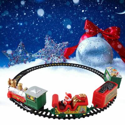 Christmas Electric Track Train Toy with Light Sound Battery Operated Educational Classical Train Toy with Locomotive Carriages Track Toddlers Boys