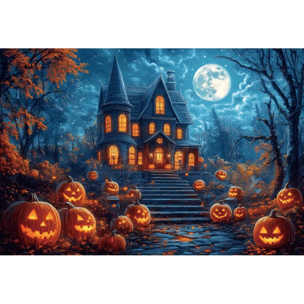 Yeele Fotografie Hintergrund Halloween Horror Mondnacht Gelber Ahornwald Kürbis Laternen Kinder Erwachsene Party Dekoration Kulisse