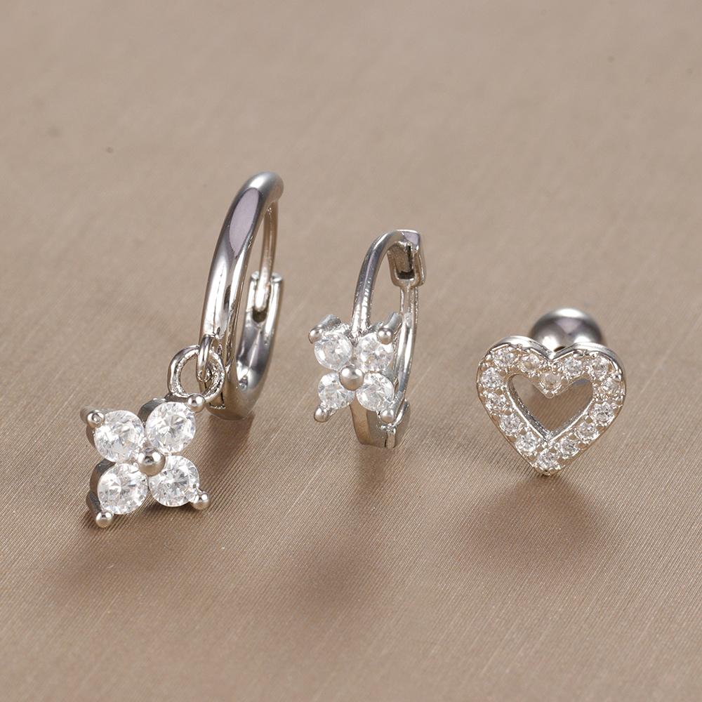 3-teiliges Vintage-Design-Set mit vier Zirkonia-Creolen für Frauen, winziger Knorpelpiercing-Ohrring aus Edelstahl, Schmuckgeschenk