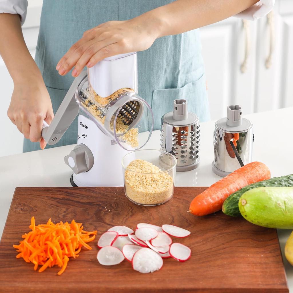 Geedel Vegetable Slicer Set with 3 Interchangeable Includes Daikon Radish Cheese and Carrot Julienne Slicer Blades, Grater, Grater,