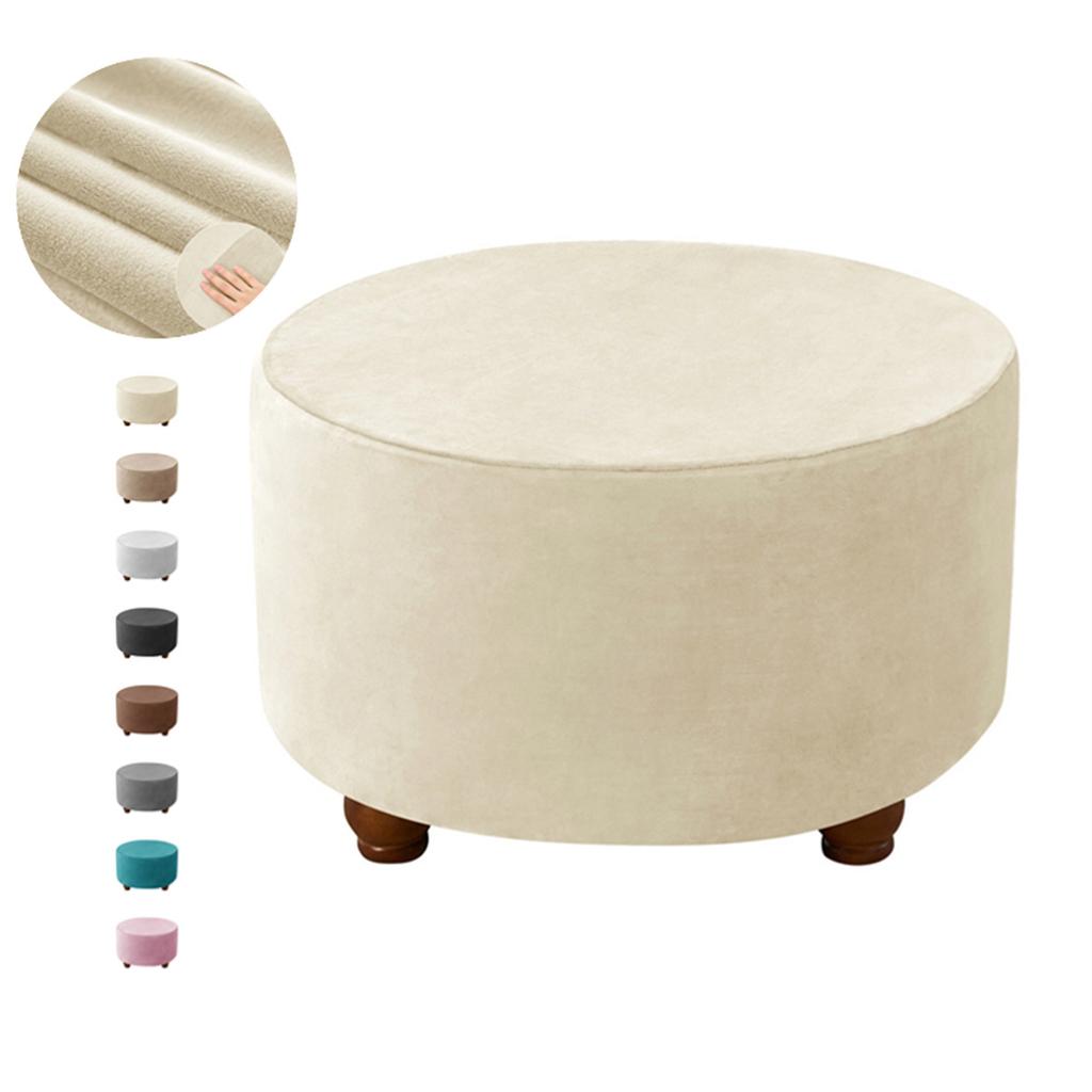 Round Ottoman Stool Covers Super Soft Velvet Footrest Cover All-Inclusive Foot Stool Cover Furniture Protector 1Pc Stretch