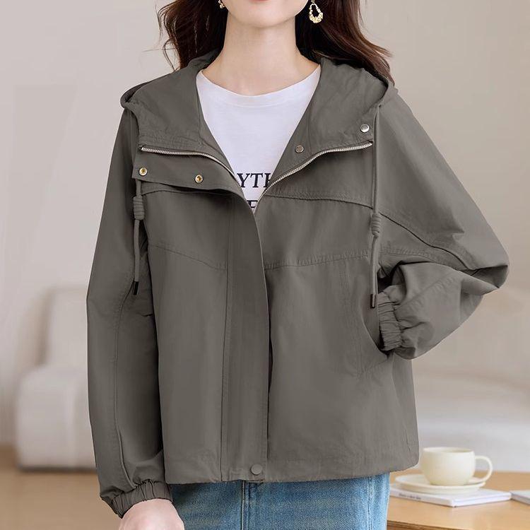 2025 Women's Petite Hooded Trench Coat - Casual Fashion for Spring and Autumn