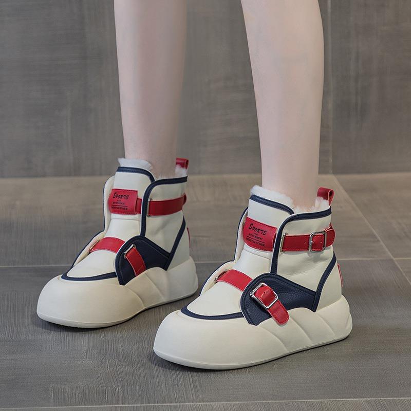 772 genuine leather real hair women's shoes winter muffin thick sole inner height increase snow boots genuine leather real hair