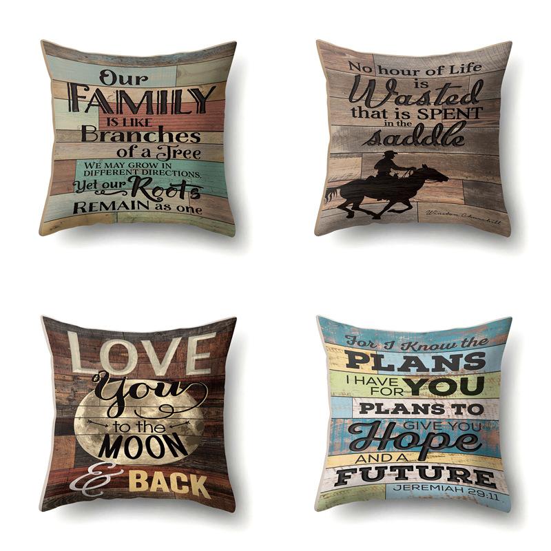 Polyester Pillowcase, Automotive Retro Wood Grain Printing Pillowcase, Waist Cushion Cover, English Cushion, Bedside Cushion Cover
