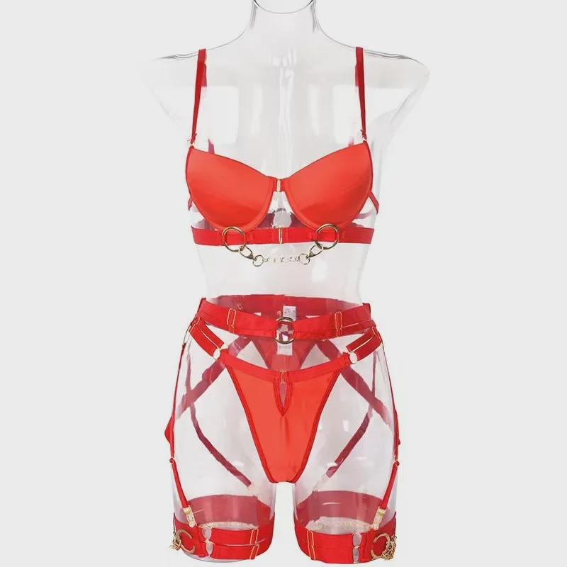 Trendy Metal Punk Style Lingerie Set with Underwire