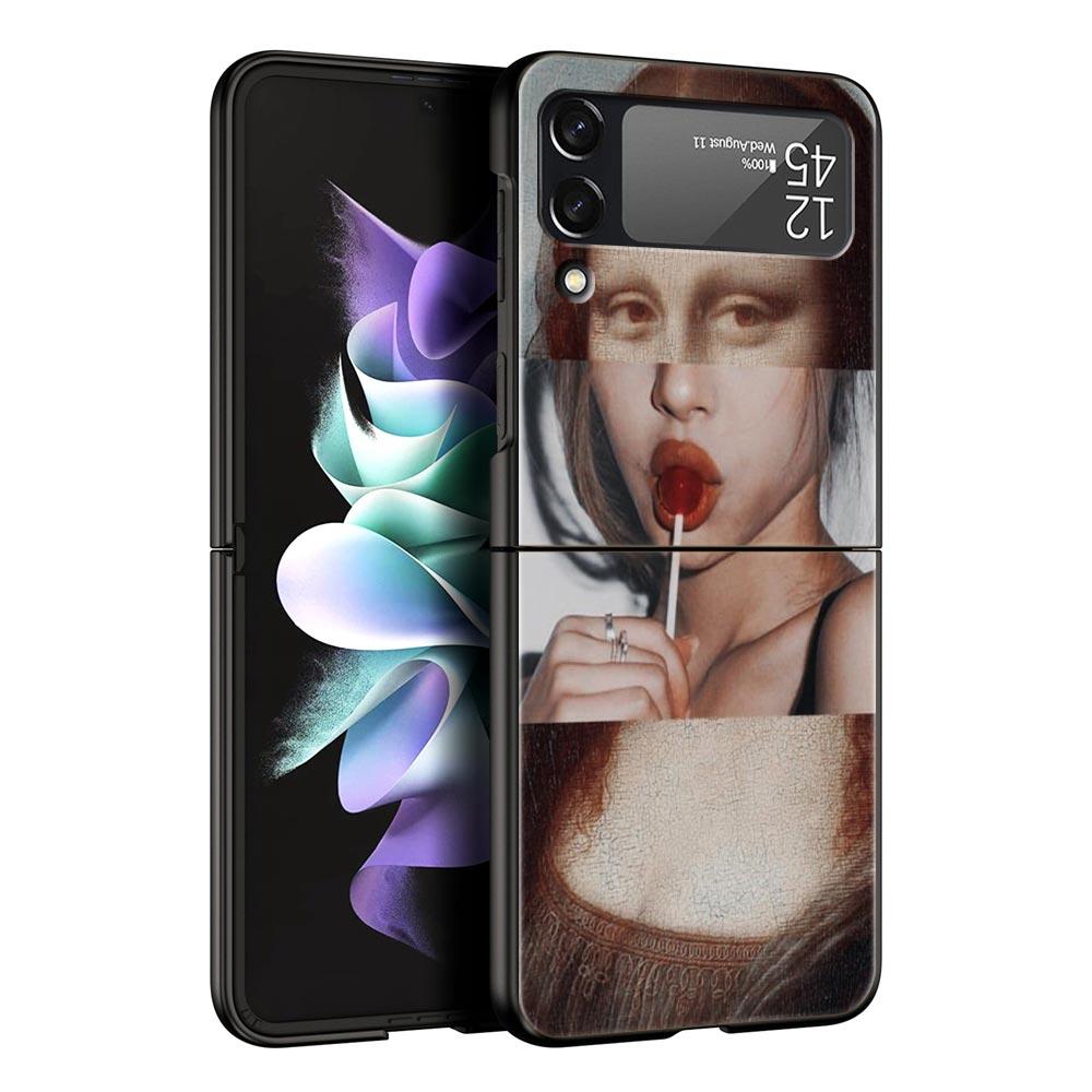 For Samsung Galaxy Z Flip 3 4 5 Hard Black Folding PC Phone Case Mona Lisa Van gogh Oil Painting Art For Samsung Z Flip3 Cover