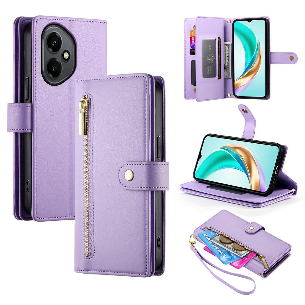 DF-011 For Honor 400 5G (Global) Case Zipper Pocket Wallet Leather Phone Cover with Straps