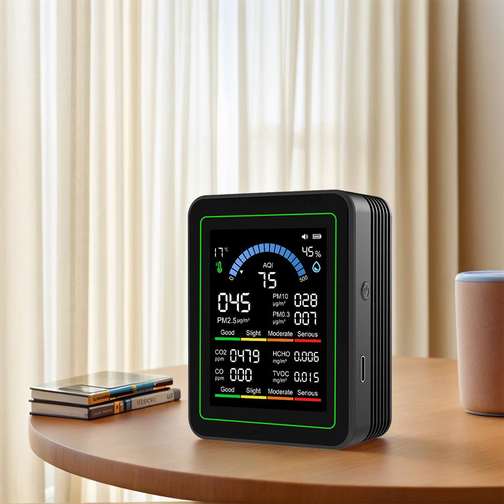 10-in-1 Air Quality Monitor Real-Time Air Quality Meter with Display Temperature Humidity Detector for Home Cars Plants
