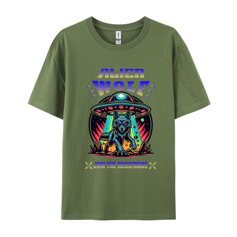 Alien Wolf TShirt Join The Resistance Funny T Shirt Cotton Tops Tees for Male Black Large Graphic Tees