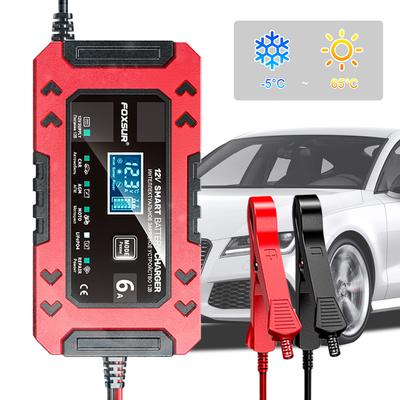 12V6A Car Battery Charger with Temperature Compensation Car Battery Repair Desulfator LCD Display Pulse Full Intelligent Charger