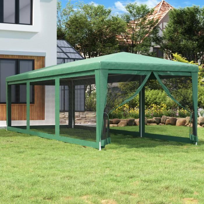 319243 vidaXL Tente de fête avec 8 parois latérales en maille Vert 3x9 m PEHD