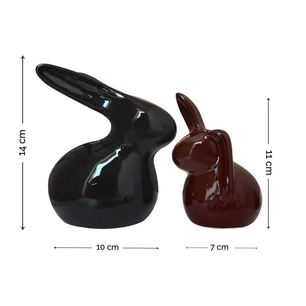 Home Décor Ceramic Rabbit Figurines (Set of 2, Black and Brown)