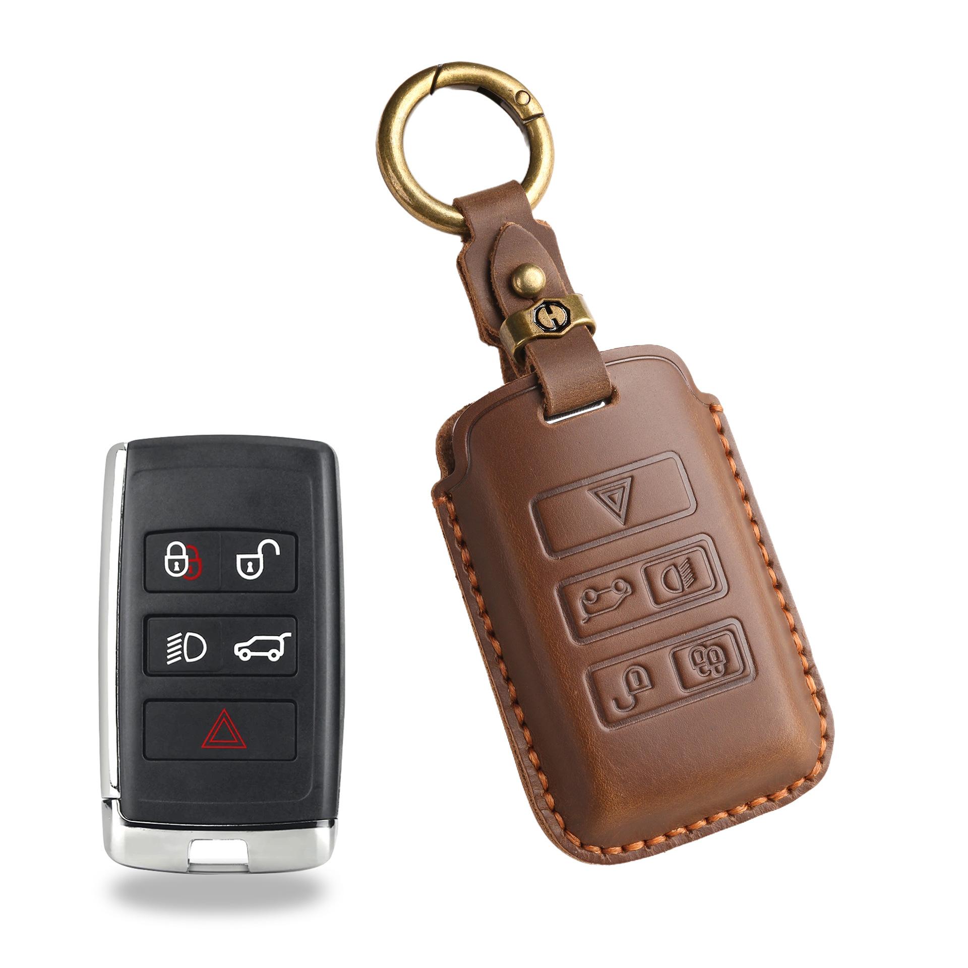 

Винтажный кожаный чехол для ключей для Land Rover New Range Rover Discovery 5 Jaguar Ручной работы Защитный чехол для автомобиля Застежка коричневый