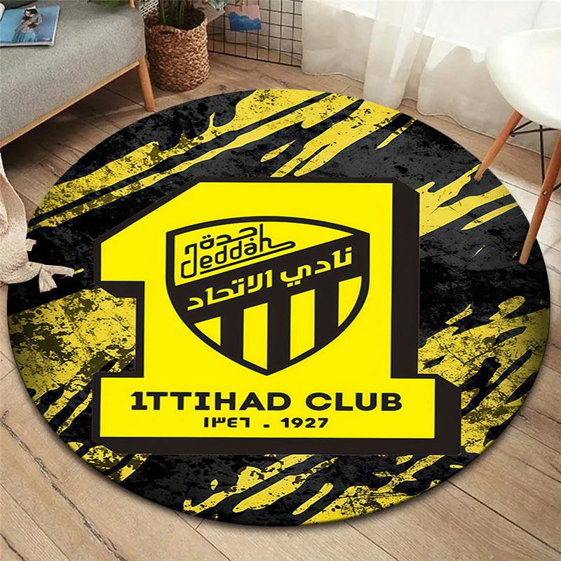 Al-Ittihad FC Round Area Rug,Carpet Rug for Living Room Bedroom Sofa Playroom Decor,Non-slip Floor Mat