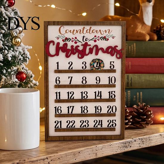 Handmade Wooden Pendant Christmas Countdown Calendar, 25 Days Advent Calendar Sign with Durable Decorative Accessory Movable Wreath Marker,