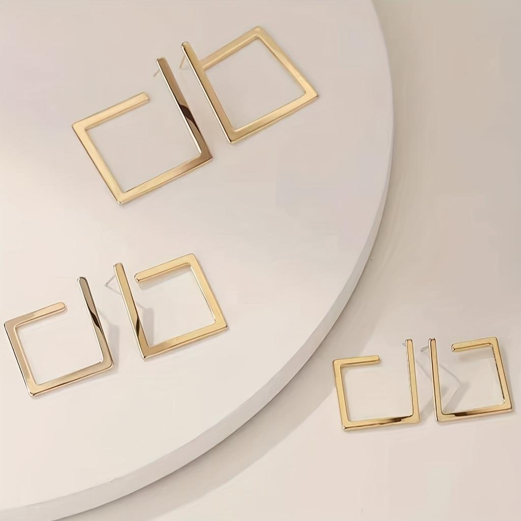 Minimalist Punk Square Earrings - Golden Geometric Ironwork Studs, Trendy Festival & Party Jewelry, Ramadan & Daily Fashion for Women
