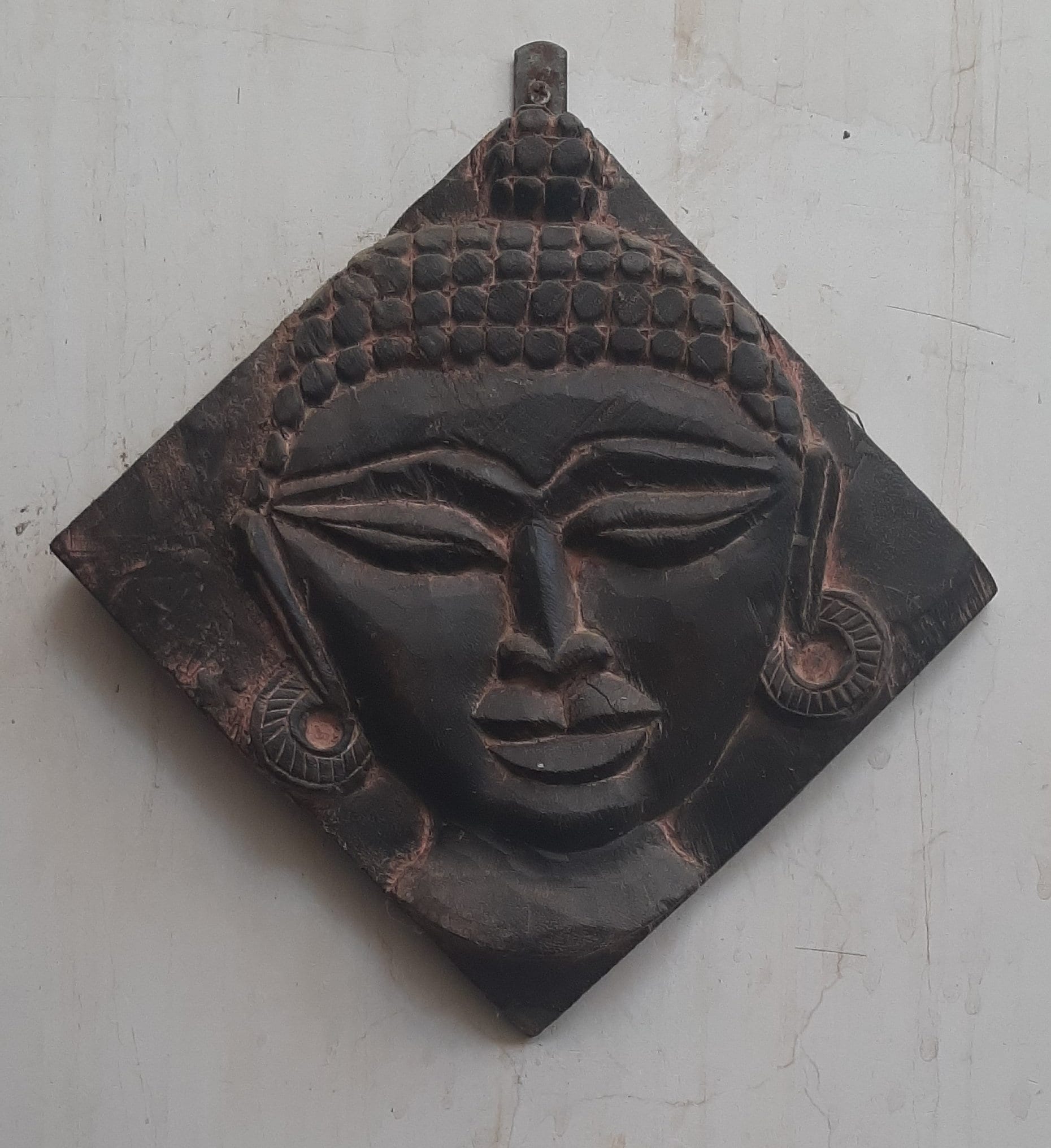 

Handmade Carved Wood Buddha Face Wall Hanging: Ethnic Home Decor 16” X 8” X 24” (l x w x h)