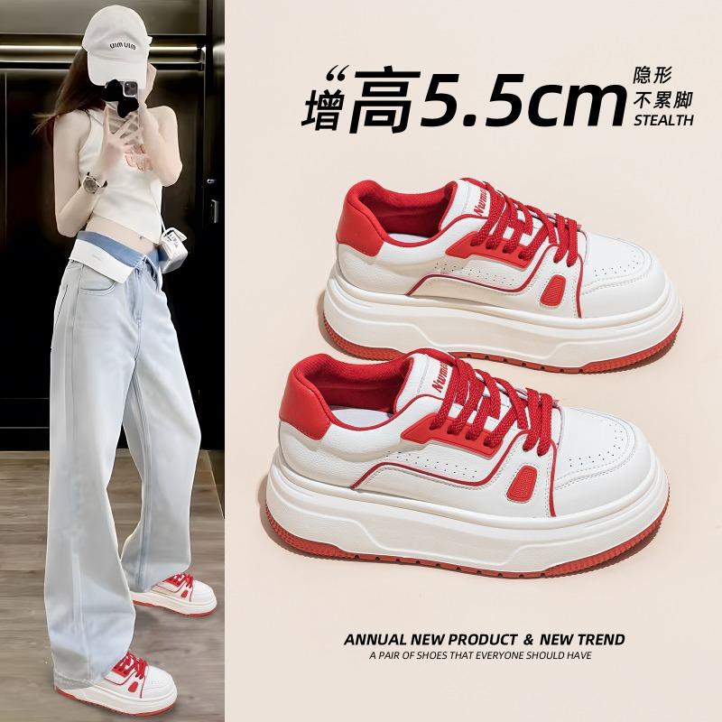 Little white shoes women's spring new thick sole heightening versatile casual shoes leather Internet celebrity comfortable sports shoes