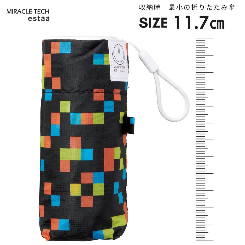 Miracle Tech Folds To UV 50cm Folding Featuring Mio Ambassador Ultra-Compact, Lightweight, 11.7cm, Protection, Umbrella, Mosaic, 10327, Black, Imada,