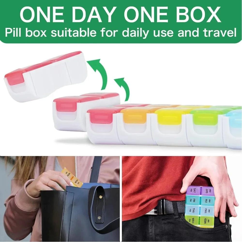 New Hot Premuim Portable Detachable Weekly Pill Organizer Case Box Twice A Day 7 Day Container Medicine for Vitamins Supplement