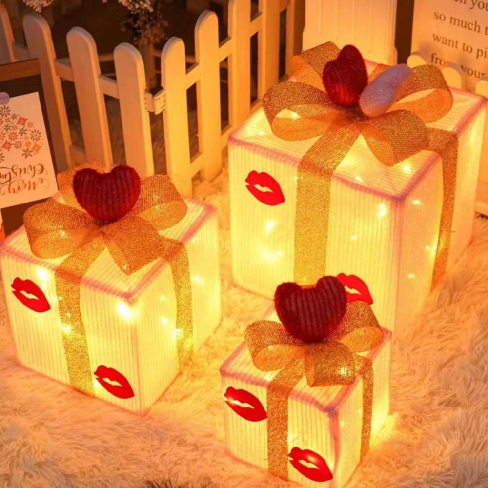 3Pcs Christmas Glowing Decoration Lighted Gift Boxes Set Navidad 50 LED Christmas LED Lights Box Present Boxes Ornament Luminous