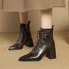 Fashion NEW Autumn Women Boots Genuine Leather Shoes for Women Pointed Toe Chunky Heel Shoes Lace-up Zipper Modern Boots High Heel Boots